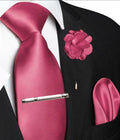 Men's pink Solid Designer Tie Set w/ Pocket Square, Lapel Pin, Clip