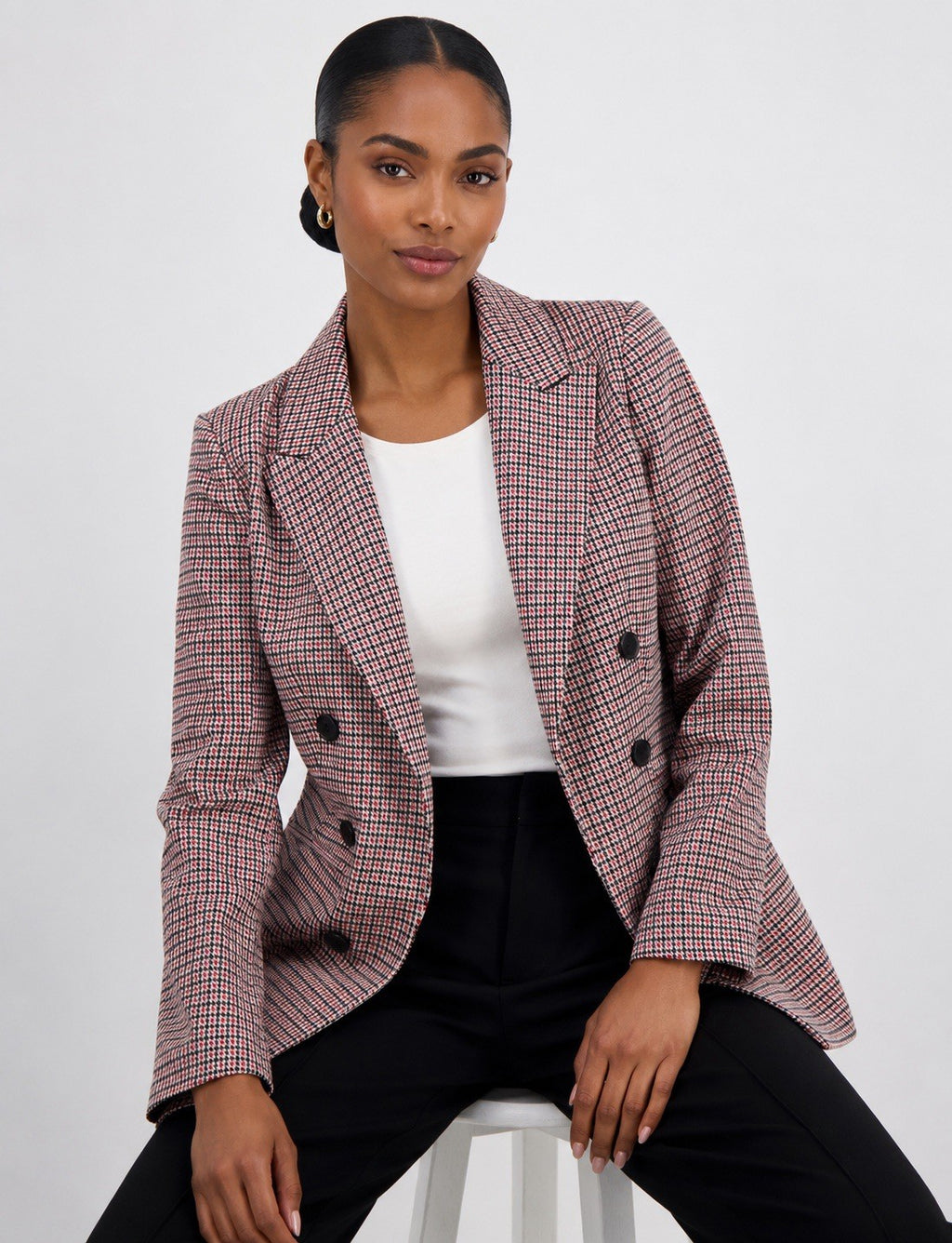 Bar III  Pomegranate Check Double-Breasted Blazer Womens 2XL Long Sleeve Button