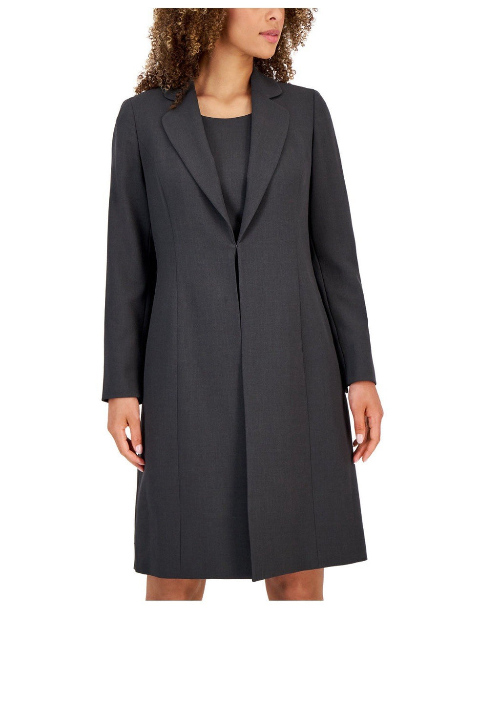 Le Suit Charcoal Solid Mid-Length Overcoat Womens 10 Long Sleeve Lined Button