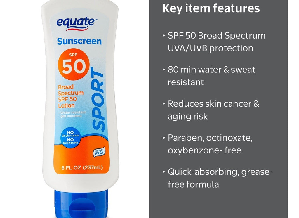 Equate Sport SPF 50 Broad Spectrum Waterproof Paraben-Free Lotion 8 fl oz