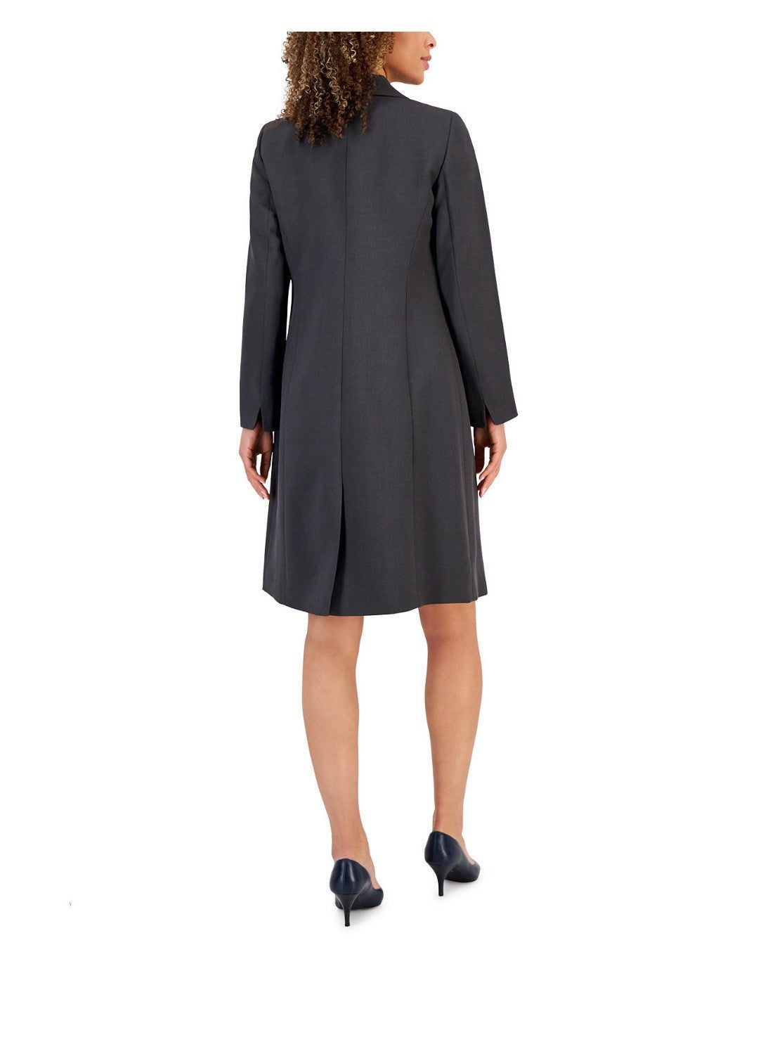 Le Suit Charcoal Solid Mid-Length Overcoat Womens 10 Long Sleeve Lined Button