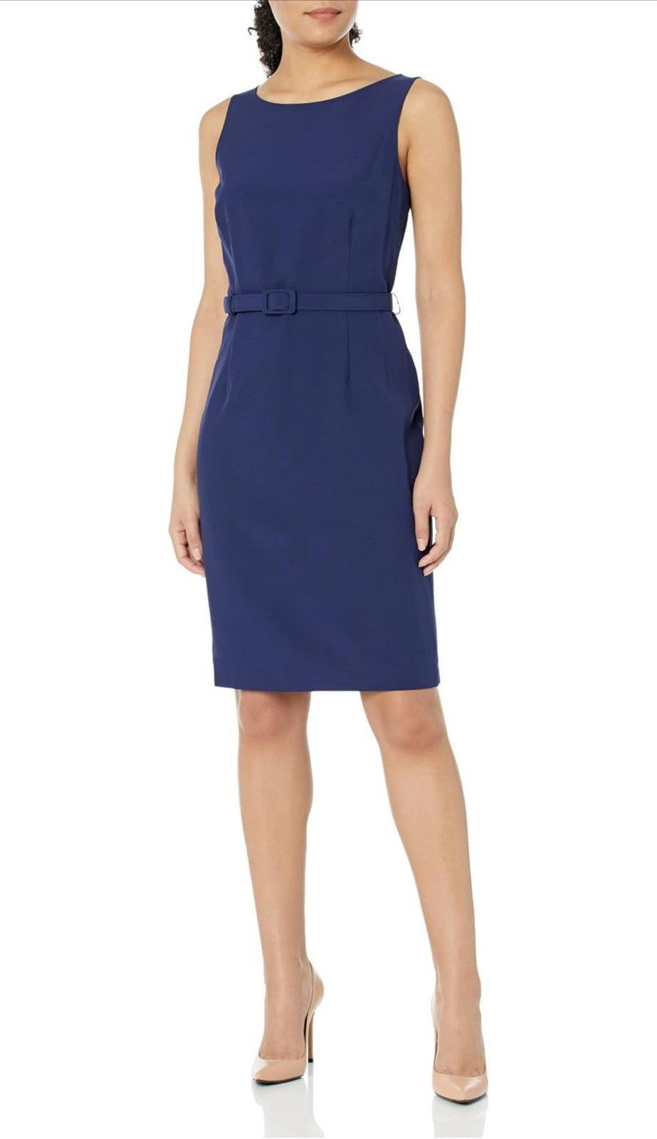 Nippon 2pcs Plus 18 Blue Solid Sleeveless Sheath Dress & Long Jacket Belt Set