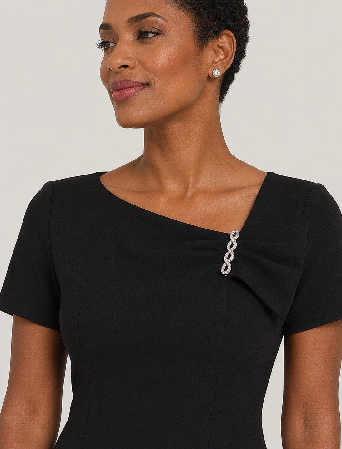 Kasper Women’s Black Solid Sheath Dress Boat Neck Rhinestone Short Sleeve 8