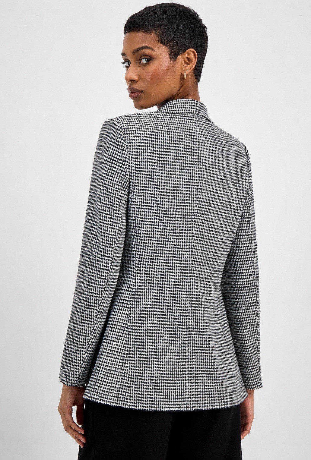 Bar III Black White Houndstooth Double-Breasted Blazer Juniors XS Mid-Length
