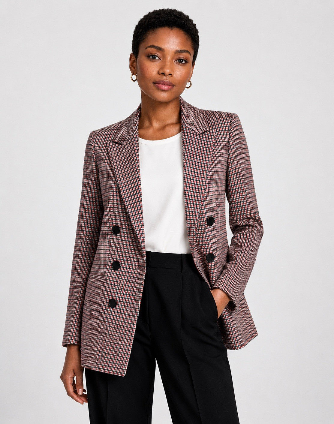 Bar III  Pomegranate Check Double-Breasted Blazer Womens 2XL Long Sleeve Button