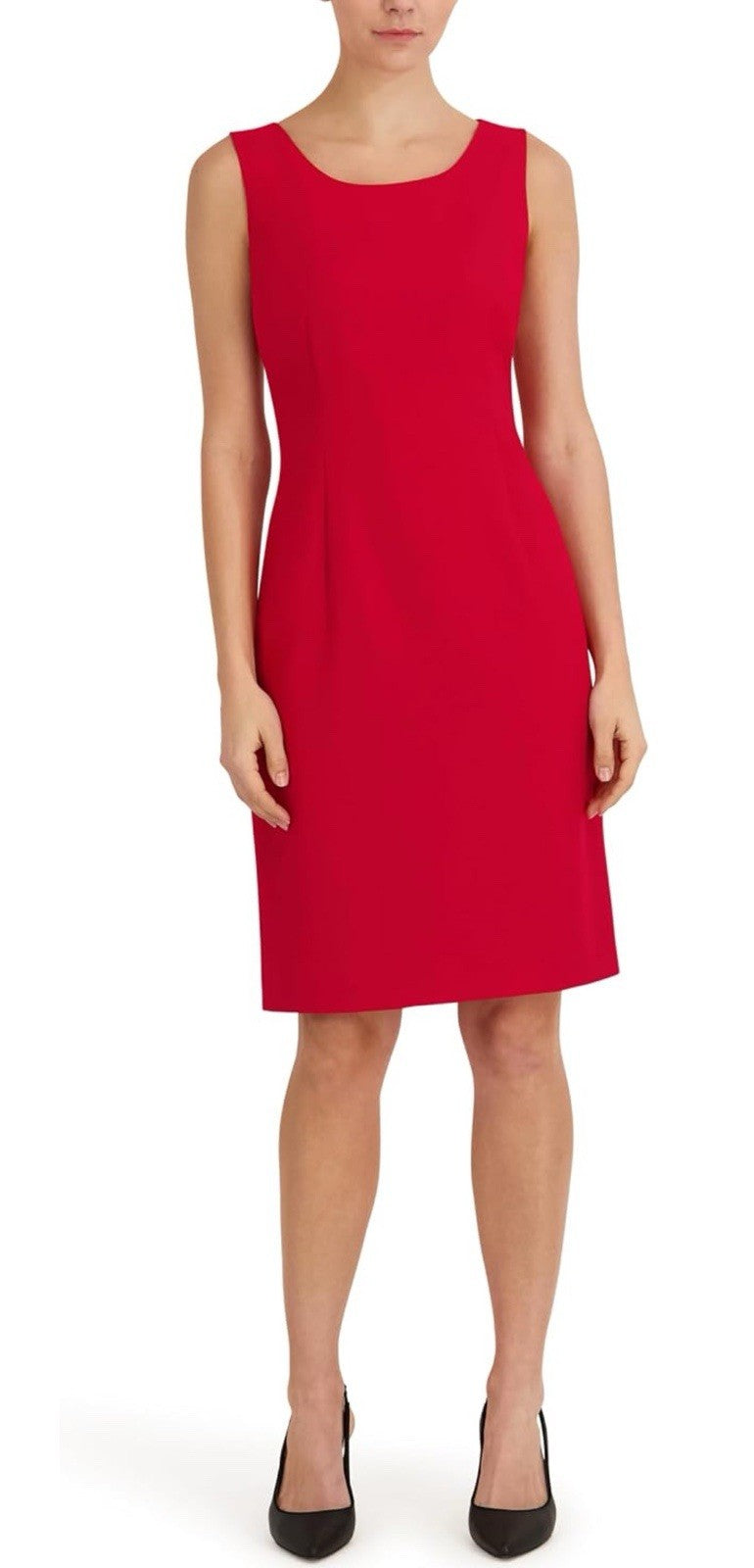 Le Suit Petites 8P Red 2pc Dress Suit Long 1-Button Jacket Sheath Dress