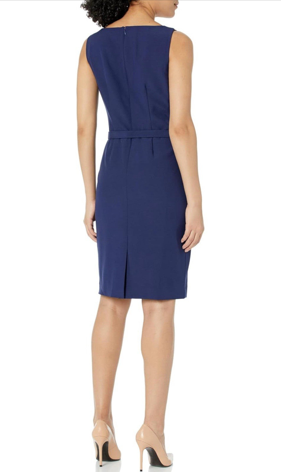 Nippon 2pcs Plus 18 Blue Solid Sleeveless Sheath Dress & Long Jacket Belt Set