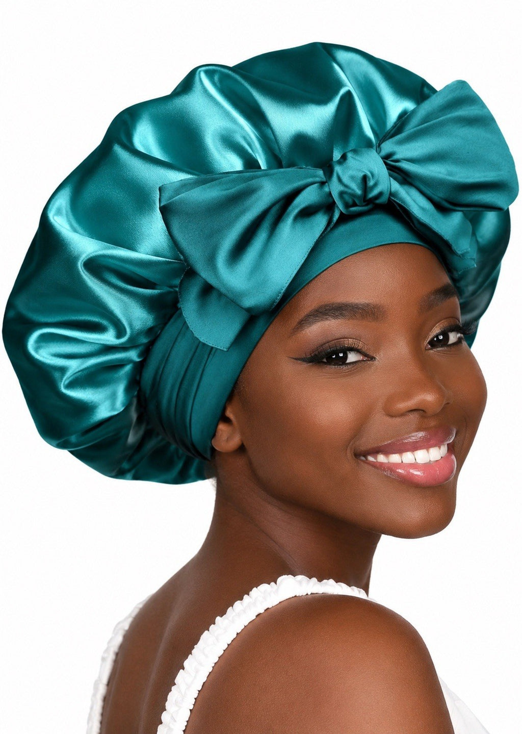 Women’s Pink Satin Adjustable Hair Bonnet Sleep Cap with Bow, Solid