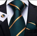Men's Green Gold White Striped Pointed Tie Necktie for Men