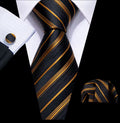 Men’s Black & Gold Striped Pointed Woven Fabric Necktie Dress Tie