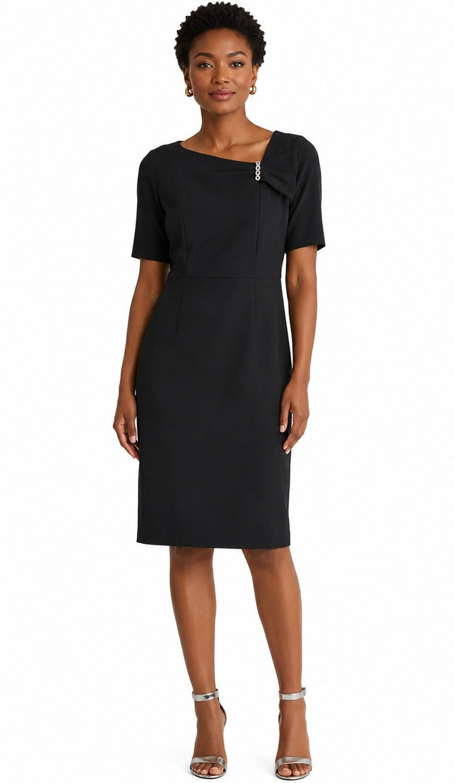 Kasper Women’s Red Solid V-Neck Sheath Dress Short Sleeve Polyester 8P