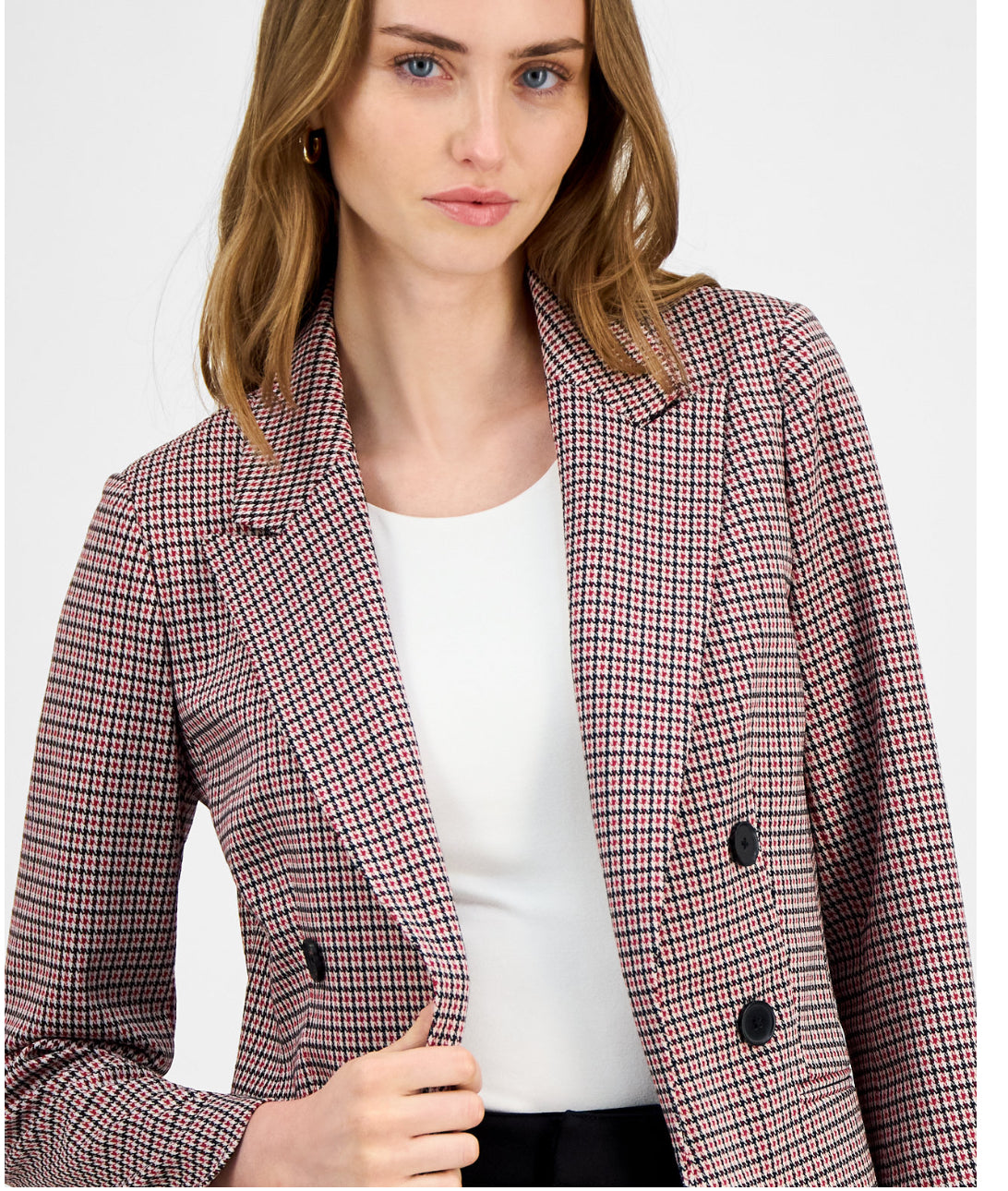 Bar III Women's Plaid Faux Double-Breasted Blazer