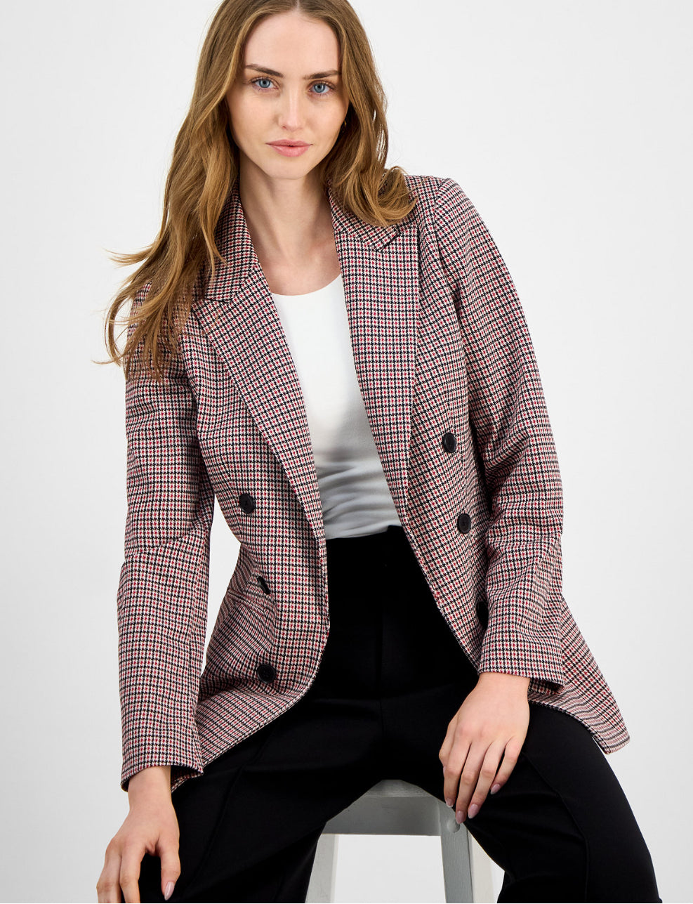 Bar III Women's Plaid Faux Double-Breasted Blazer