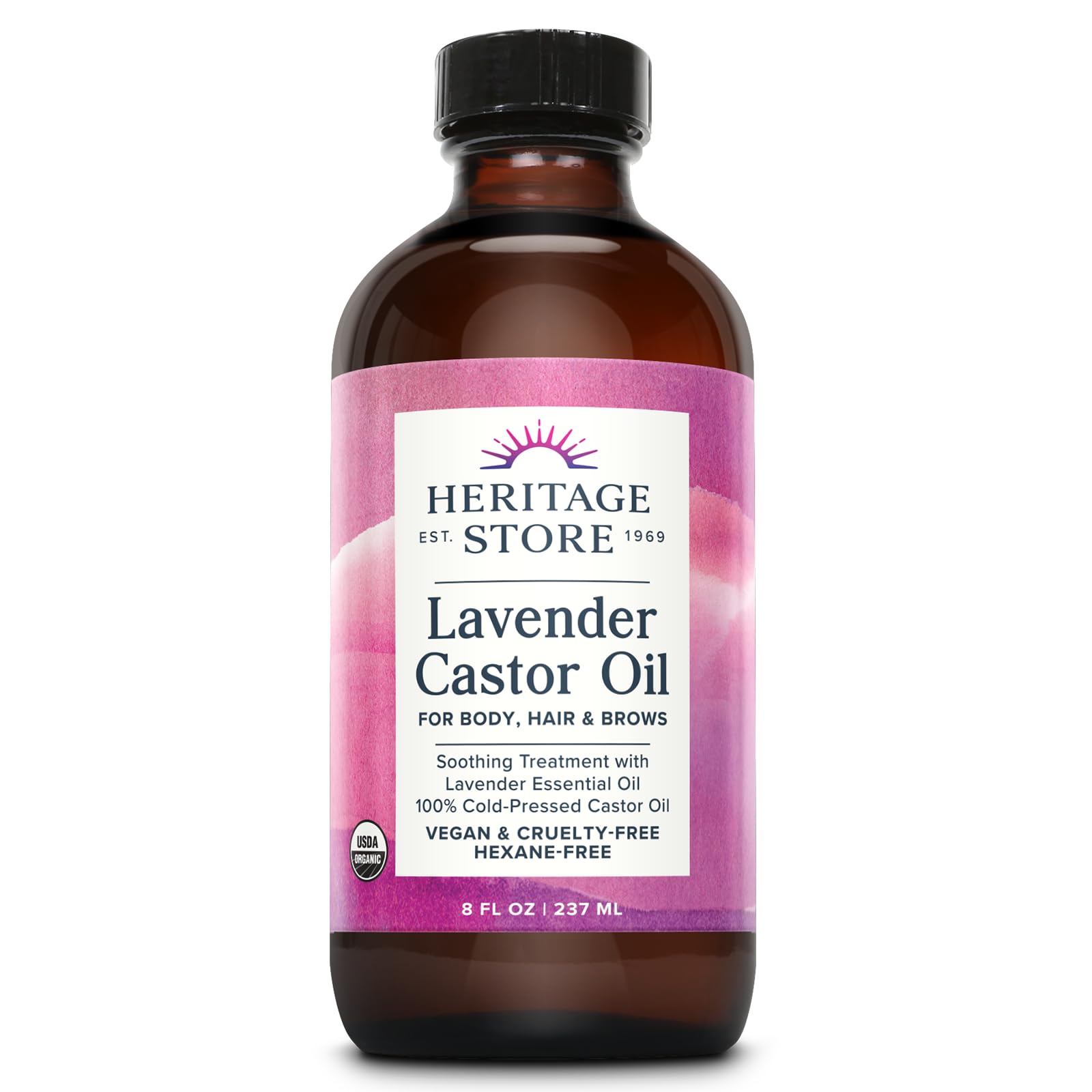 HERITAGE STORE Organic Castor Oil - Glass Bottle - Nourishing Treatment for Hair and Skin - Eyelash Serum for Eyelashes, Brows, Castor Oil Packs - Cold Pressed, Hexane Free, Vegan 16oz