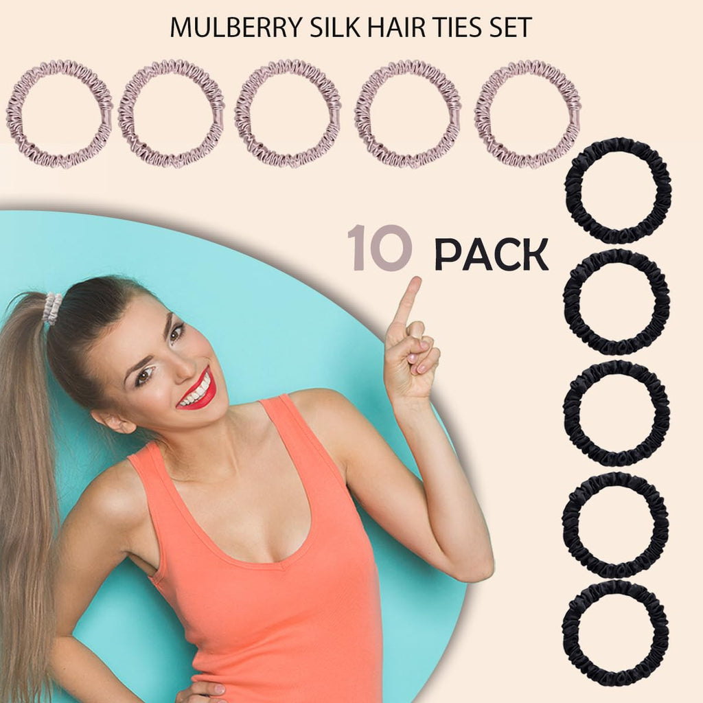 Mulberry Silk Hair Ties 4 PCS, 100% Pure 22 Momme Mulberry Silk Hair Scrunchies for Women Sleep, Elastics Hair Care No Damage, (Champagne Gold*4)
