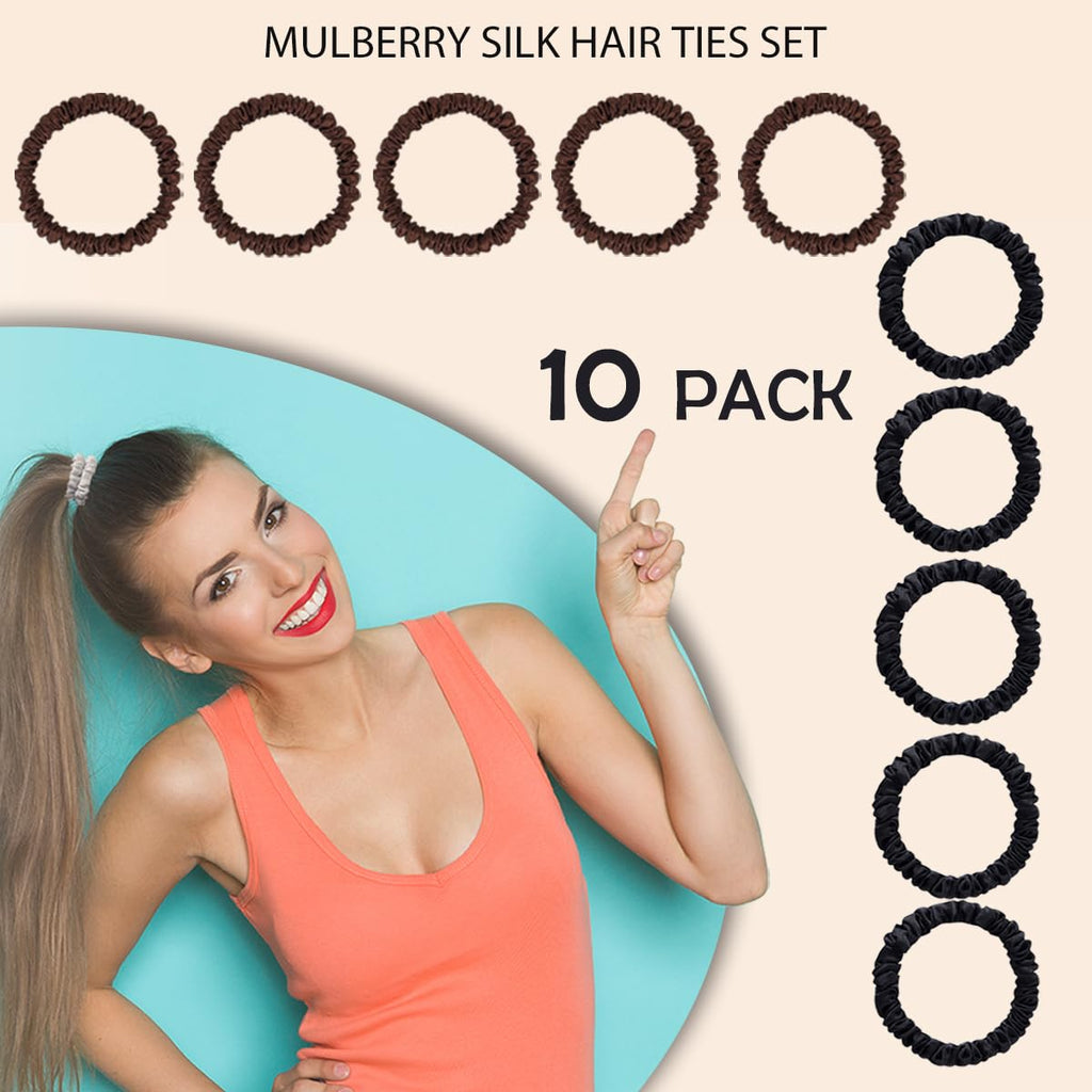 Mulberry Silk Hair Ties 4 PCS, 100% Pure 22 Momme Mulberry Silk Hair Scrunchies for Women Sleep, Elastics Hair Care No Damage, (Champagne Gold*4)