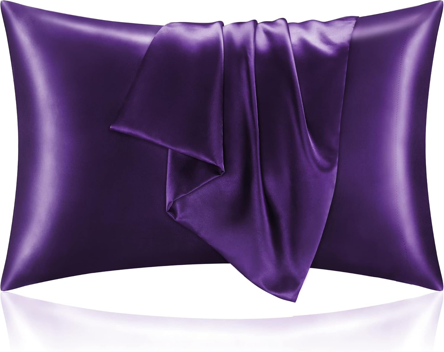 BEDELITE Satin Pillowcase for Hair and Skin, Super Soft and Cooling Similar to Silk Pillow Cases 2 Pack with Envelope Closure, Gift for Women Men(20"x30" Queen Size, Dark Grey)