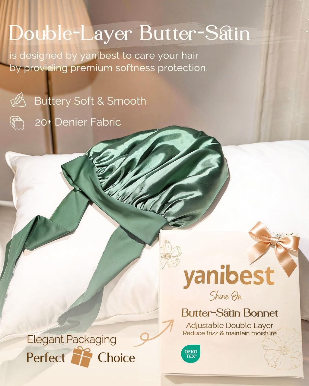 YANIBEST Adjustable Satin Bonnet for Sleeping Women Double Layer Hair Wrap Reduce Friction Prevent Frizz Natural Curly Hair