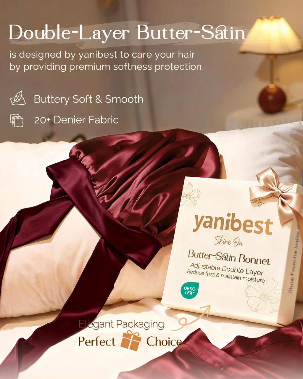 YANIBEST Adjustable Satin Bonnet for Sleeping Women Double Layer Hair Wrap Reduce Friction Prevent Frizz Natural Curly Hair