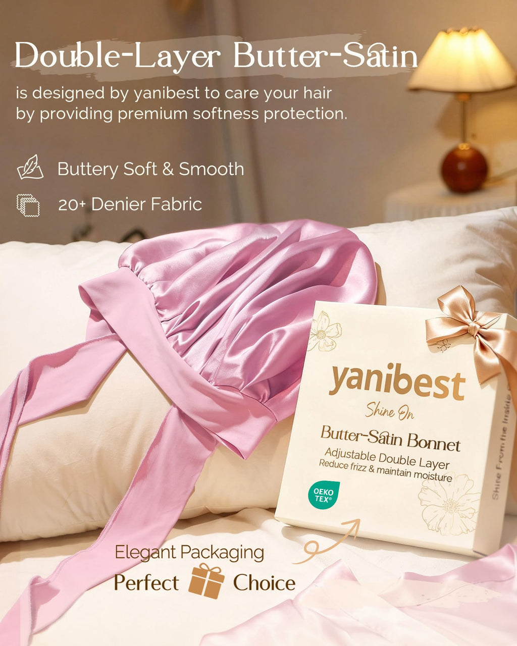 YANIBEST Adjustable Satin Bonnet for Sleeping Women Double Layer Hair Wrap Reduce Friction Prevent Frizz Natural Curly Hair