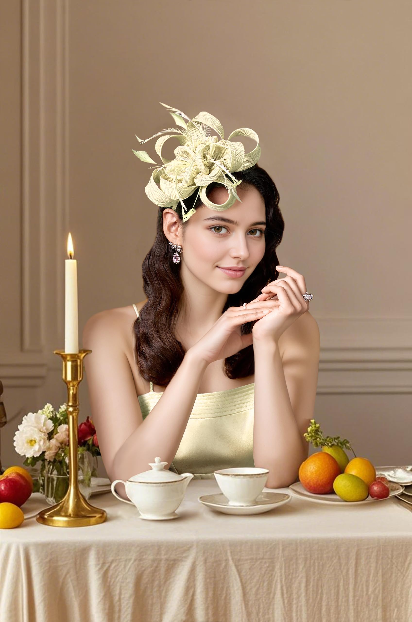 BABEYOND Fascinators Hats for Women Tea Party Ribbon Feather Derby Headband | Breathable Material, Ribbon Knot Design, Interwoven Feather Detail, Hair Clip, Wedding, Horse Racing, Gatsby Party