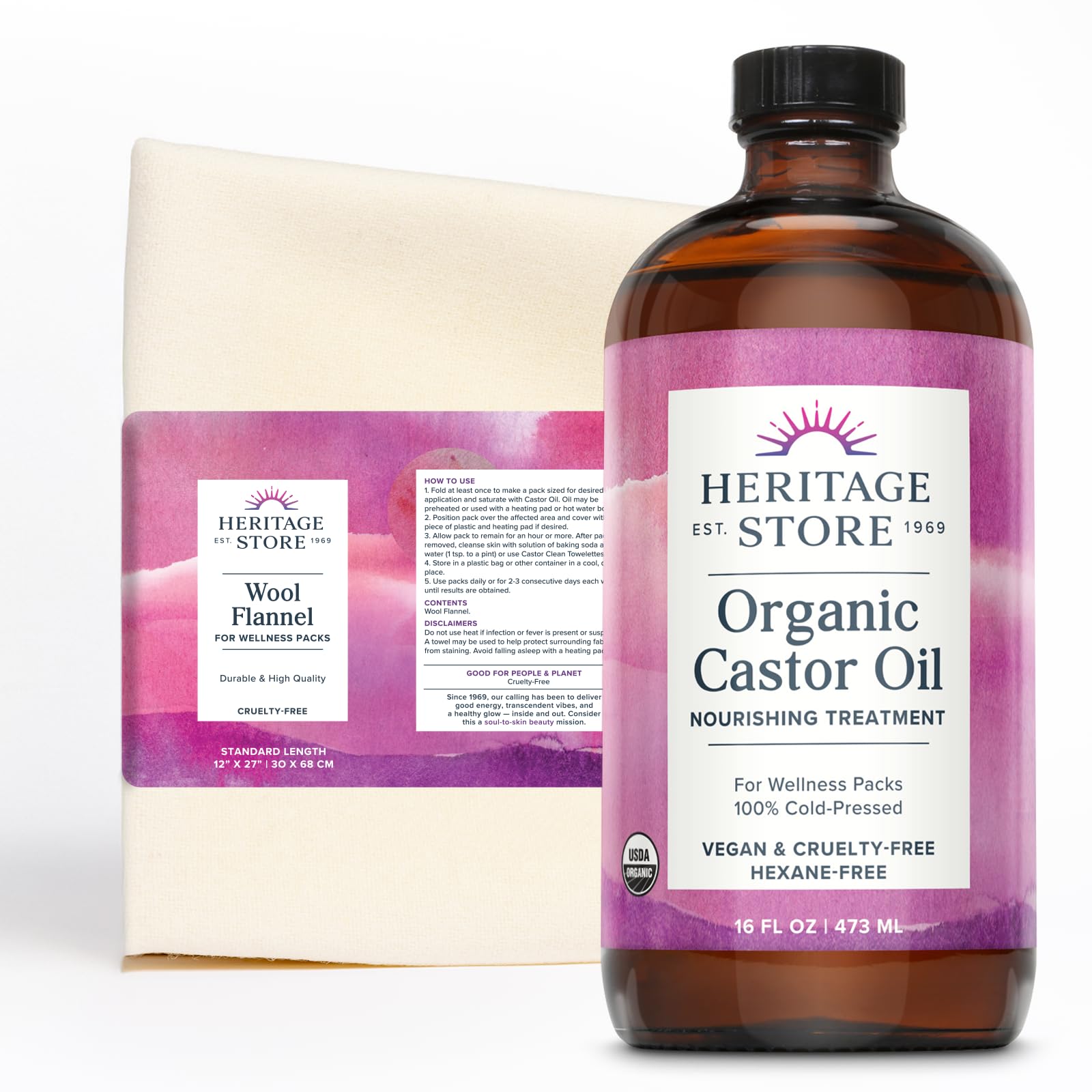 HERITAGE STORE Organic Castor Oil - Glass Bottle - Nourishing Treatment for Hair and Skin - Eyelash Serum for Eyelashes, Brows, Castor Oil Packs - Cold Pressed, Hexane Free, Vegan 16oz