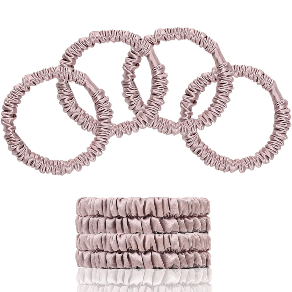 Mulberry Silk Hair Ties 4 PCS, 100% Pure 22 Momme Mulberry Silk Hair Scrunchies for Women Sleep, Elastics Hair Care No Damage, (Champagne Gold*4)