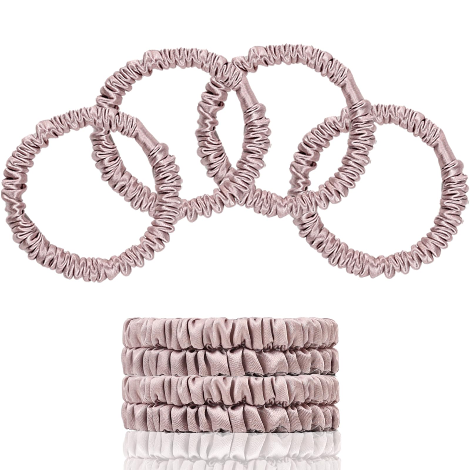 Mulberry Silk Hair Ties 4 PCS, 100% Pure 22 Momme Mulberry Silk Hair Scrunchies for Women Sleep, Elastics Hair Care No Damage, (Champagne Gold*4)