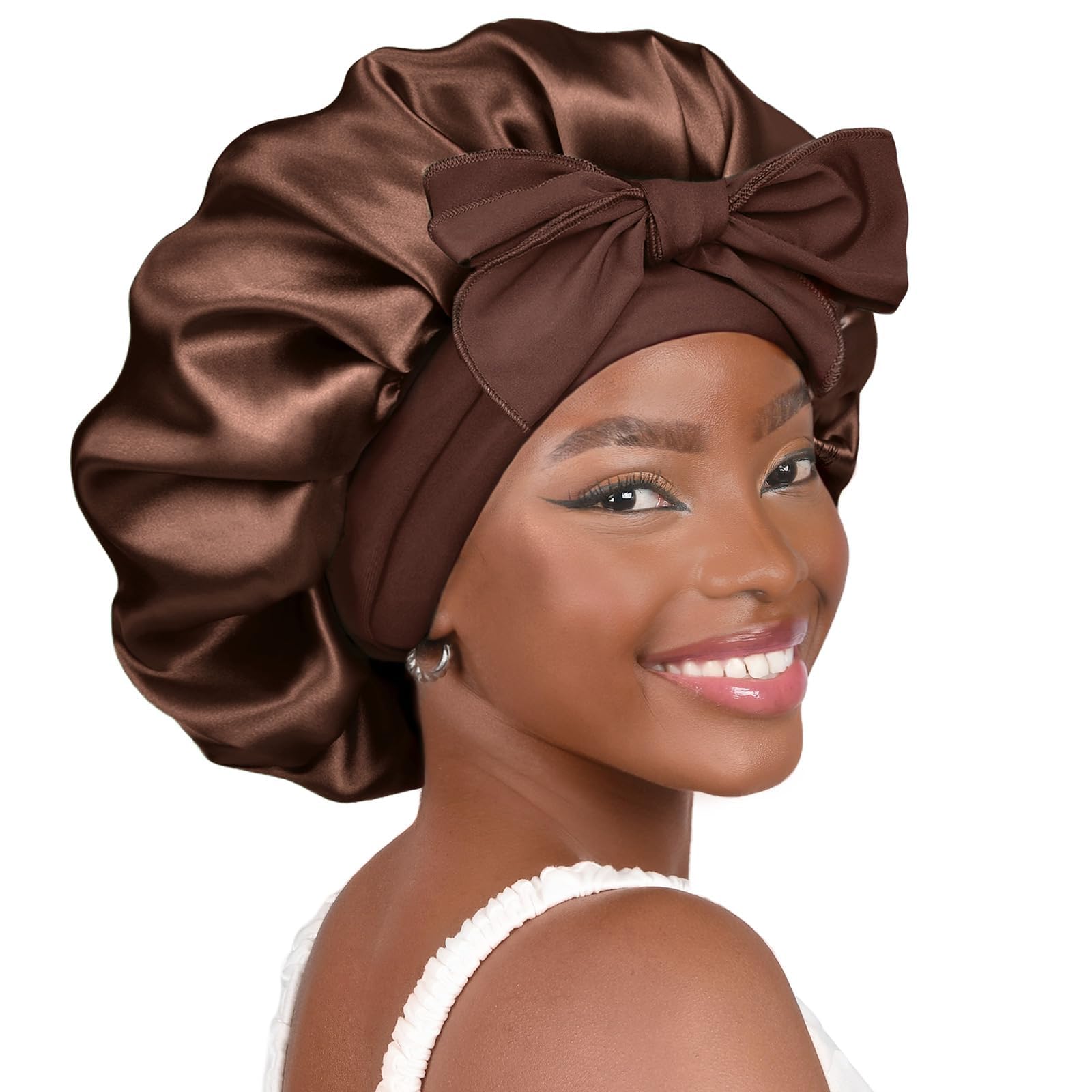 YANIBEST Adjustable Satin Bonnet for Sleeping Women Double Layer Hair Wrap Reduce Friction Prevent Frizz Natural Curly Hair