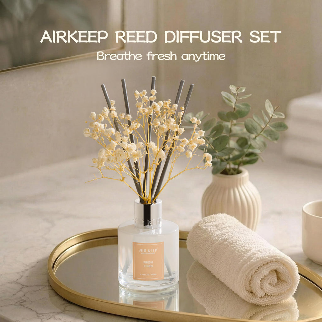 Airkeep Clean Linen Reed Diffuser Set
