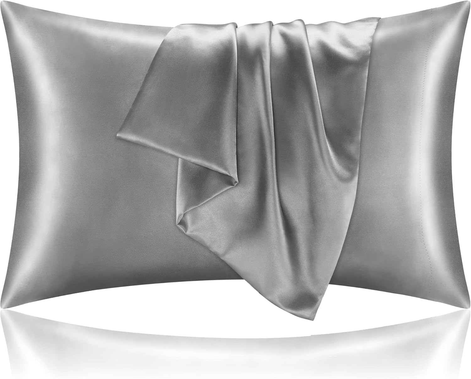BEDELITE Satin Pillowcase for Hair and Skin, Super Soft and Cooling Similar to Silk Pillow Cases 2 Pack with Envelope Closure, Gift for Women Men(20"x30" Queen Size, Dark Grey)
