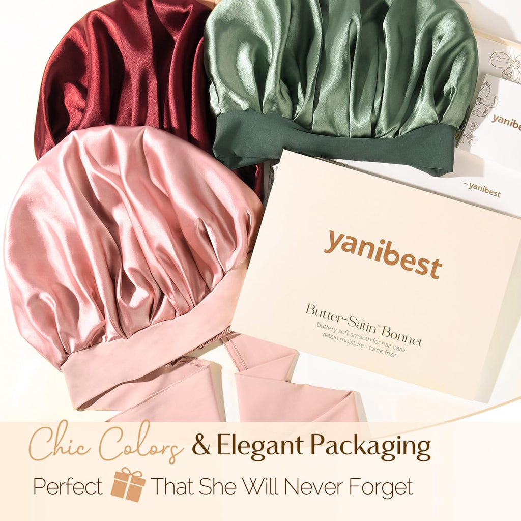 YANIBEST Adjustable Satin Bonnet for Sleeping Women Double Layer Hair Wrap Reduce Friction Prevent Frizz Natural Curly Hair