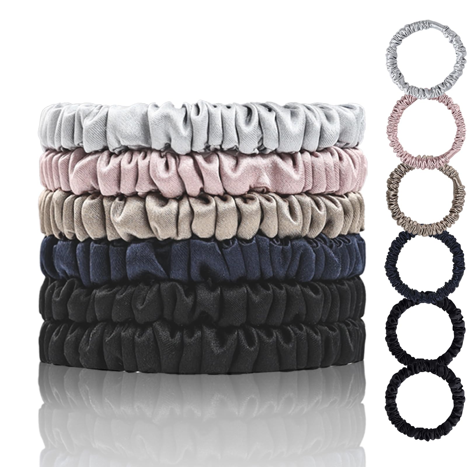 Mulberry Silk Hair Ties 4 PCS, 100% Pure 22 Momme Mulberry Silk Hair Scrunchies for Women Sleep, Elastics Hair Care No Damage, (Champagne Gold*4)