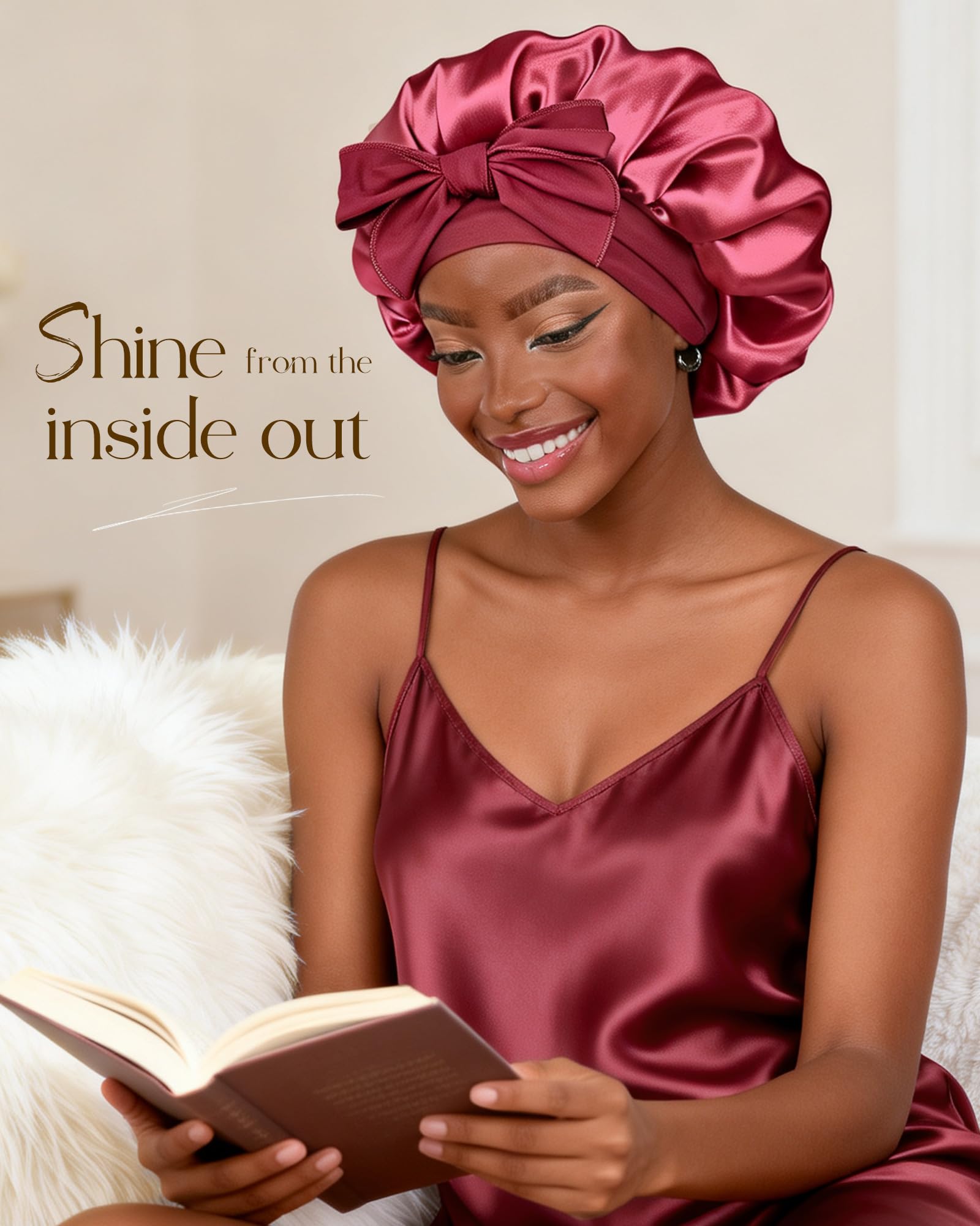 YANIBEST Adjustable Satin Bonnet for Sleeping Women Double Layer Hair Wrap Reduce Friction Prevent Frizz Natural Curly Hair