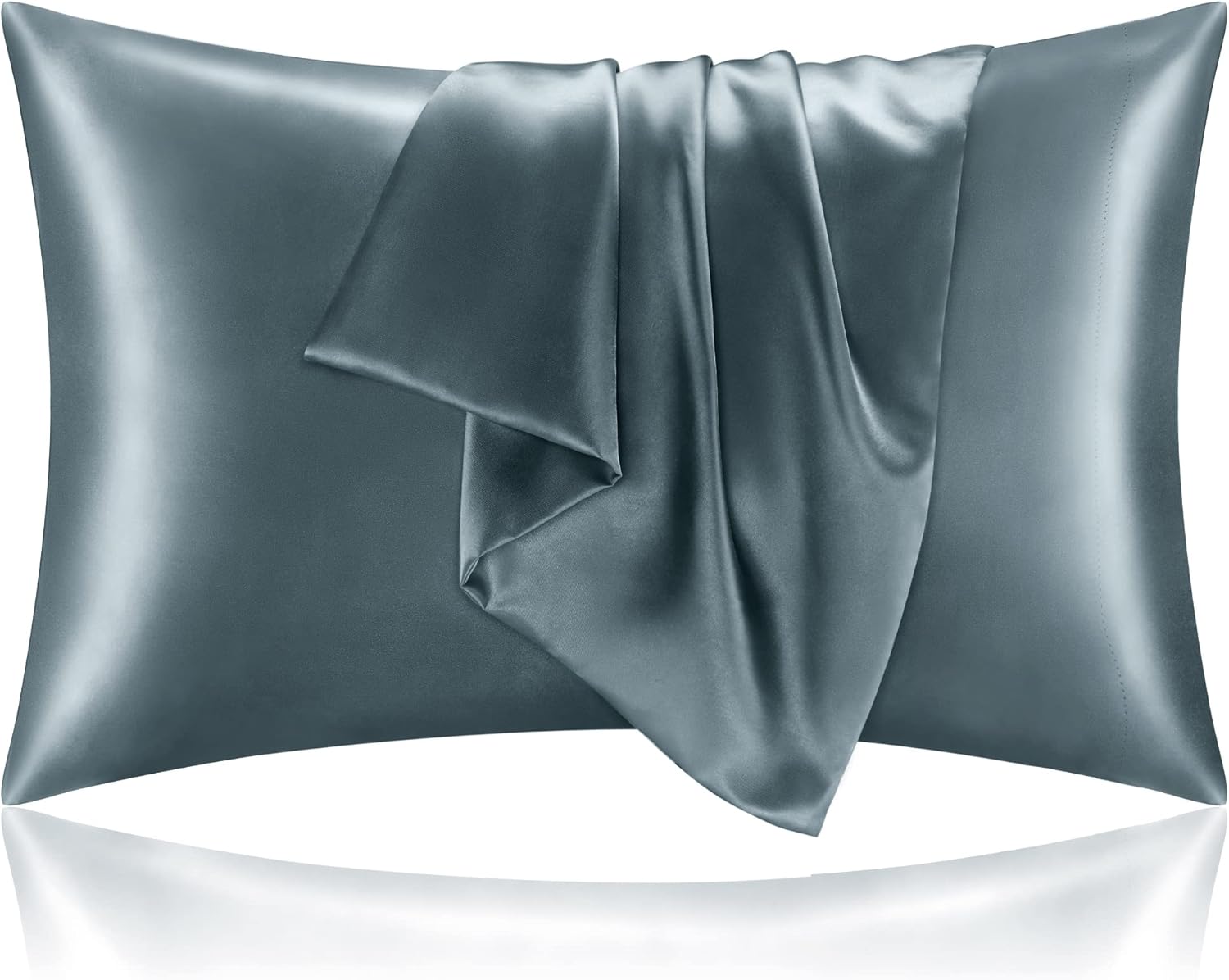 BEDELITE Satin Pillowcase for Hair and Skin, Super Soft and Cooling Similar to Silk Pillow Cases 2 Pack with Envelope Closure, Gift for Women Men(20"x30" Queen Size, Dark Grey)
