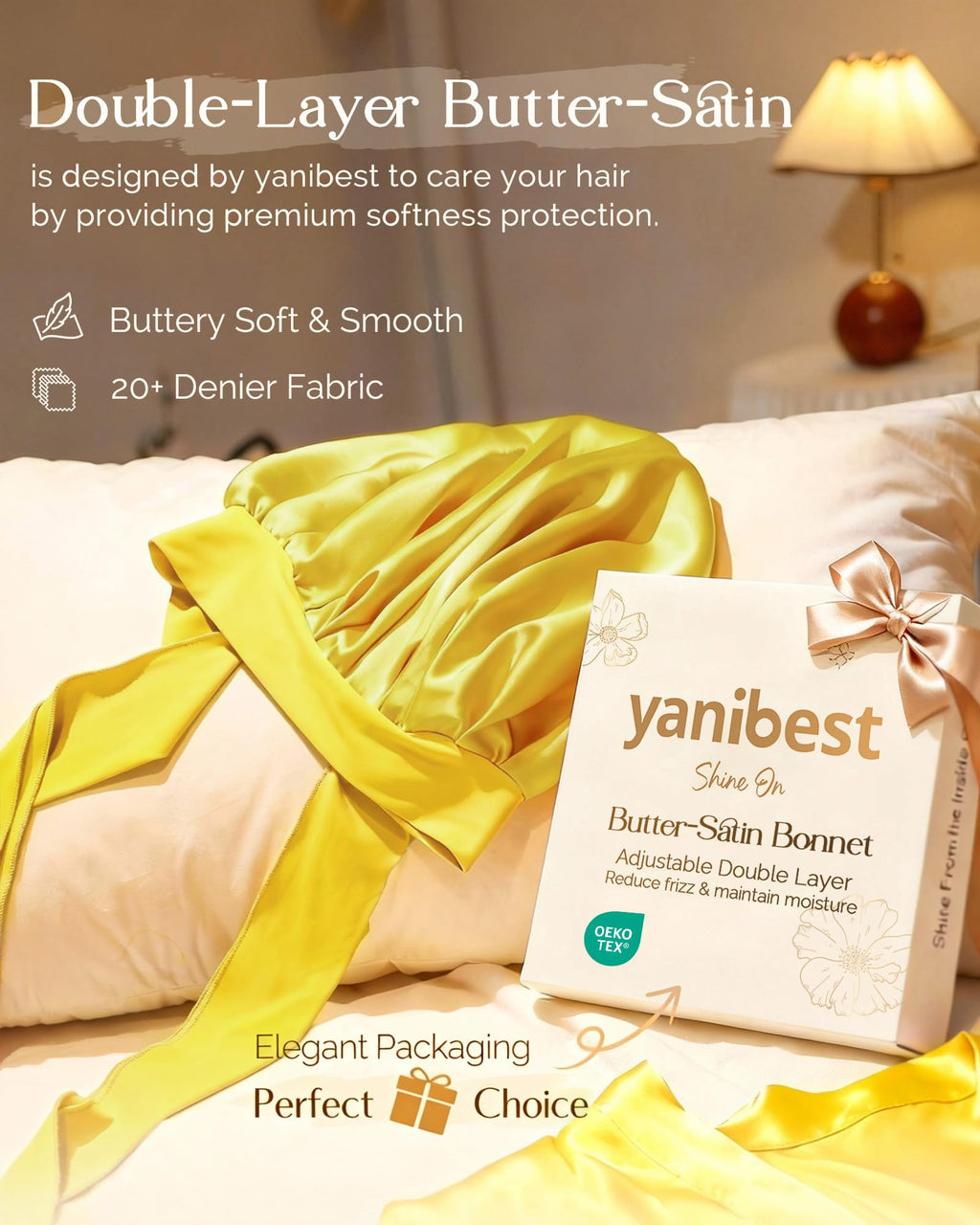 YANIBEST Adjustable Satin Bonnet for Sleeping Women Double Layer Hair Wrap Reduce Friction Prevent Frizz Natural Curly Hair