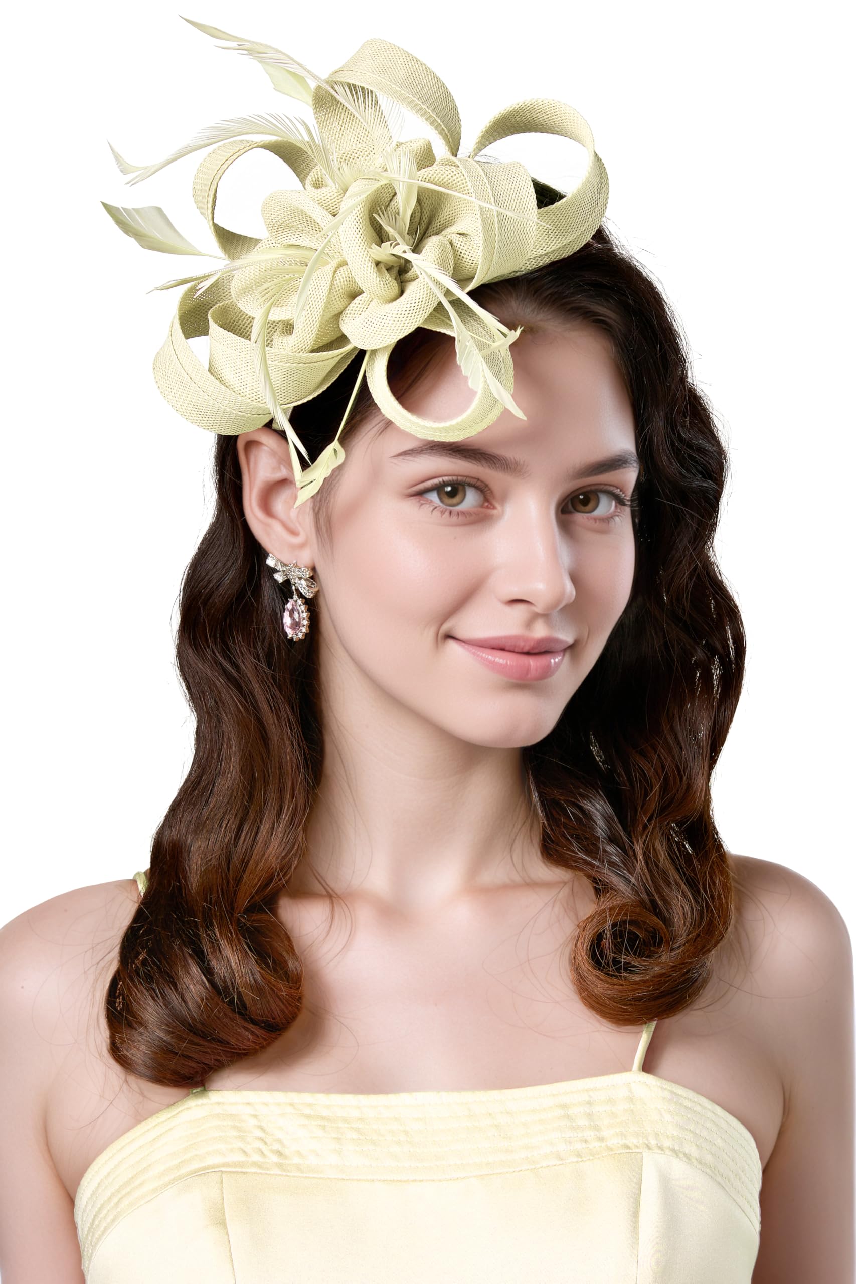 BABEYOND Fascinators Hats for Women Tea Party Ribbon Feather Derby Headband | Breathable Material, Ribbon Knot Design, Interwoven Feather Detail, Hair Clip, Wedding, Horse Racing, Gatsby Party