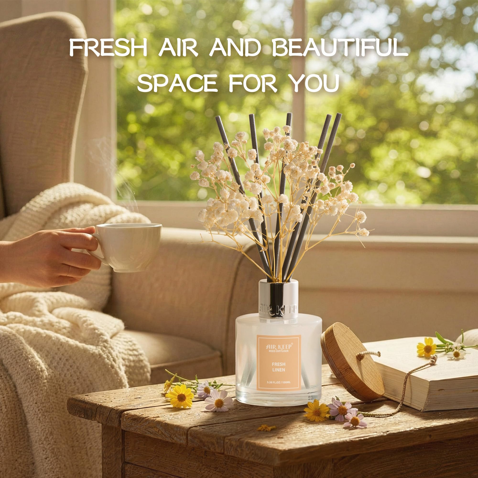 Airkeep Clean Linen Reed Diffuser Set