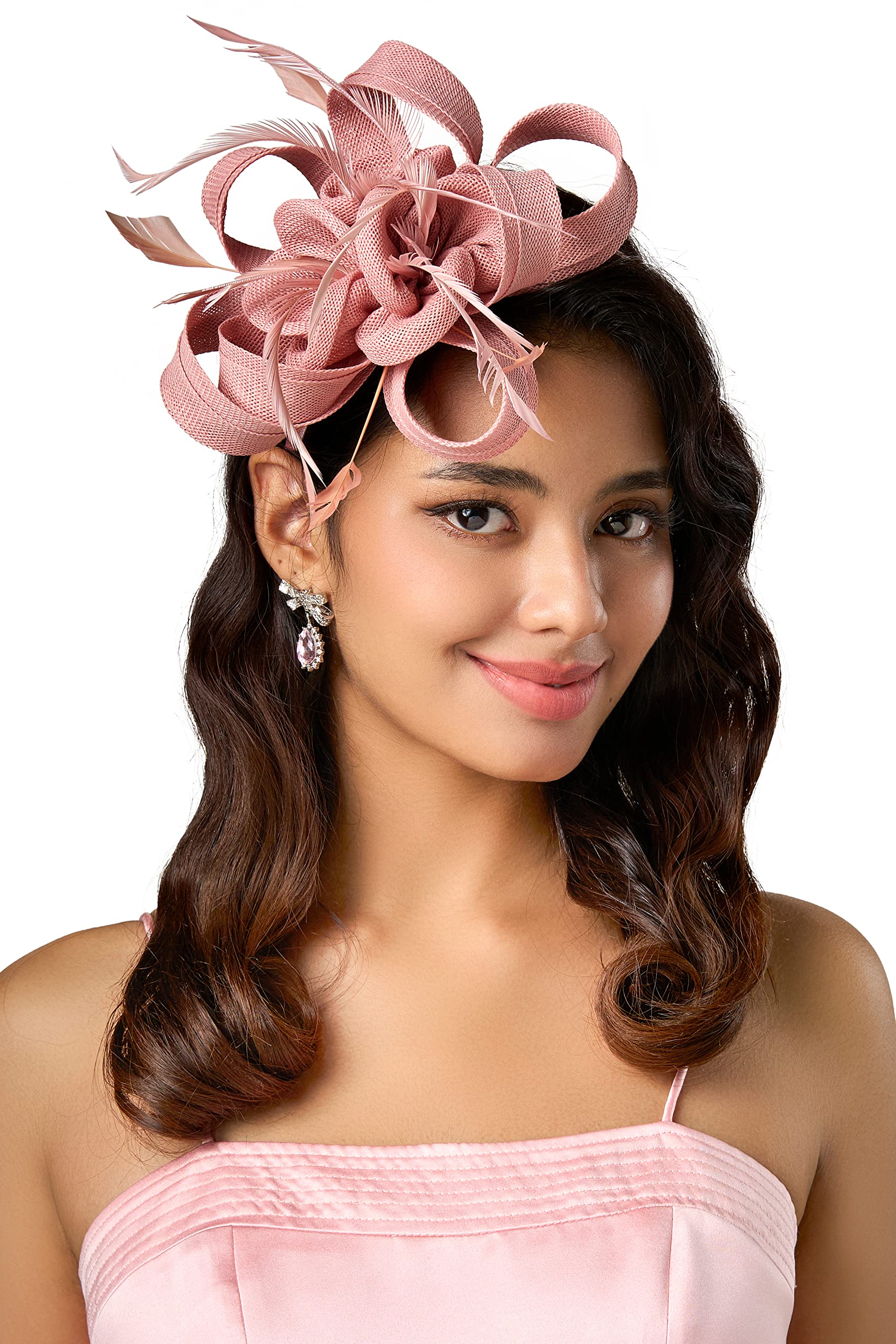 BABEYOND Fascinators Hats for Women Tea Party Ribbon Feather Derby Headband | Breathable Material, Ribbon Knot Design, Interwoven Feather Detail, Hair Clip, Wedding, Horse Racing, Gatsby Party