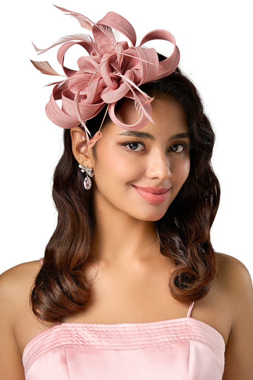 BABEYOND Fascinators Hats for Women Tea Party Ribbon Feather Derby Headband | Breathable Material, Ribbon Knot Design, Interwoven Feather Detail, Hair Clip, Wedding, Horse Racing, Gatsby Party