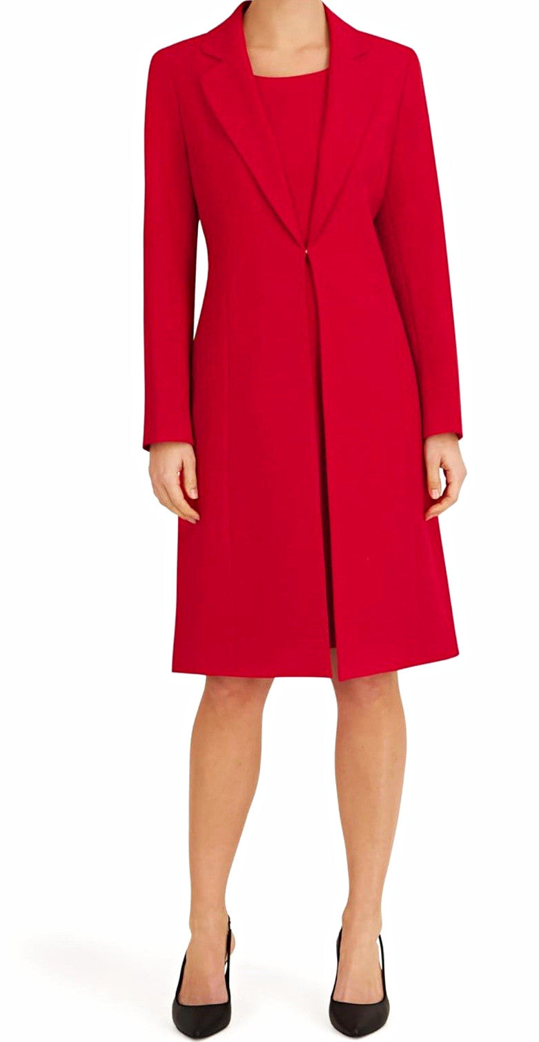Le Suit Women’s Size 6 Red 2pc Dress Suit Long 1-Button Notch Jacket Dress