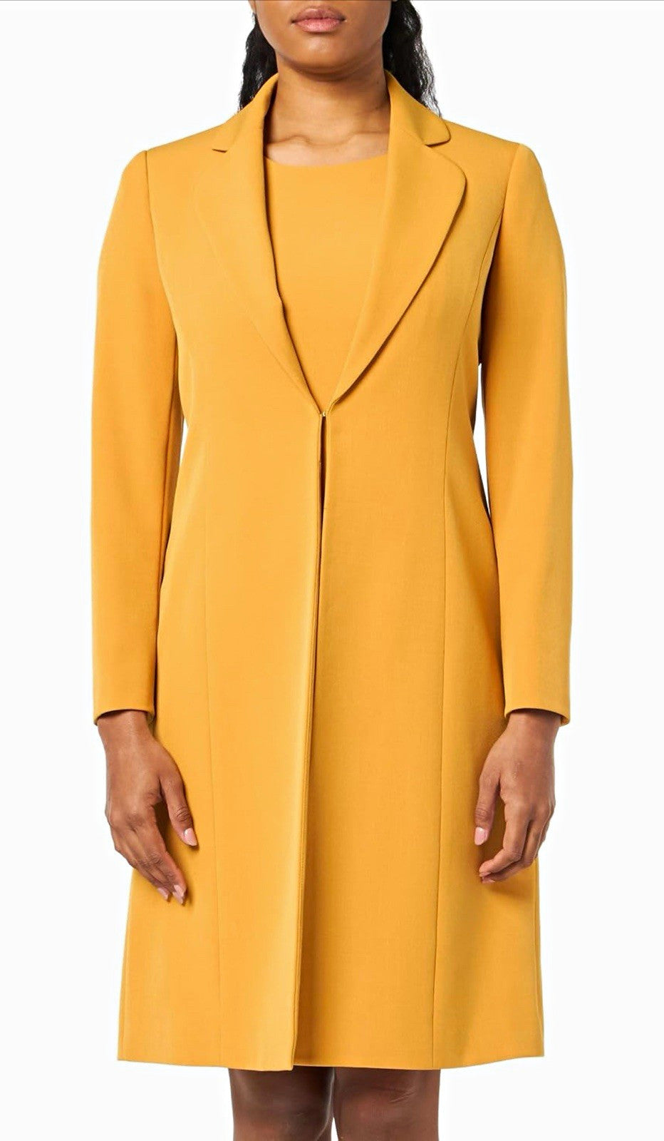 Le Suit  2pc Women’s Harvest Gold Solid Sheath Dress & Long Blazer Jacket Size 8