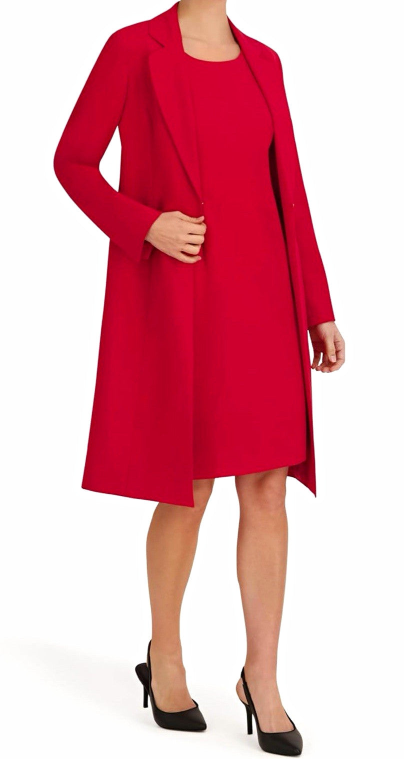 Le Suit Petites 8P Red 2pc Dress Suit Long 1-Button Jacket Sheath Dress