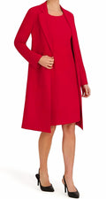 Le Suit Petites 8P Red 2pc Dress Suit Long 1-Button Jacket Sheath Dress
