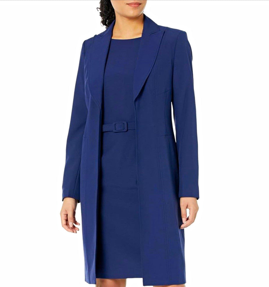 Nippon 2pcs Plus 18 Blue Solid Sleeveless Sheath Dress & Long Jacket Belt Set